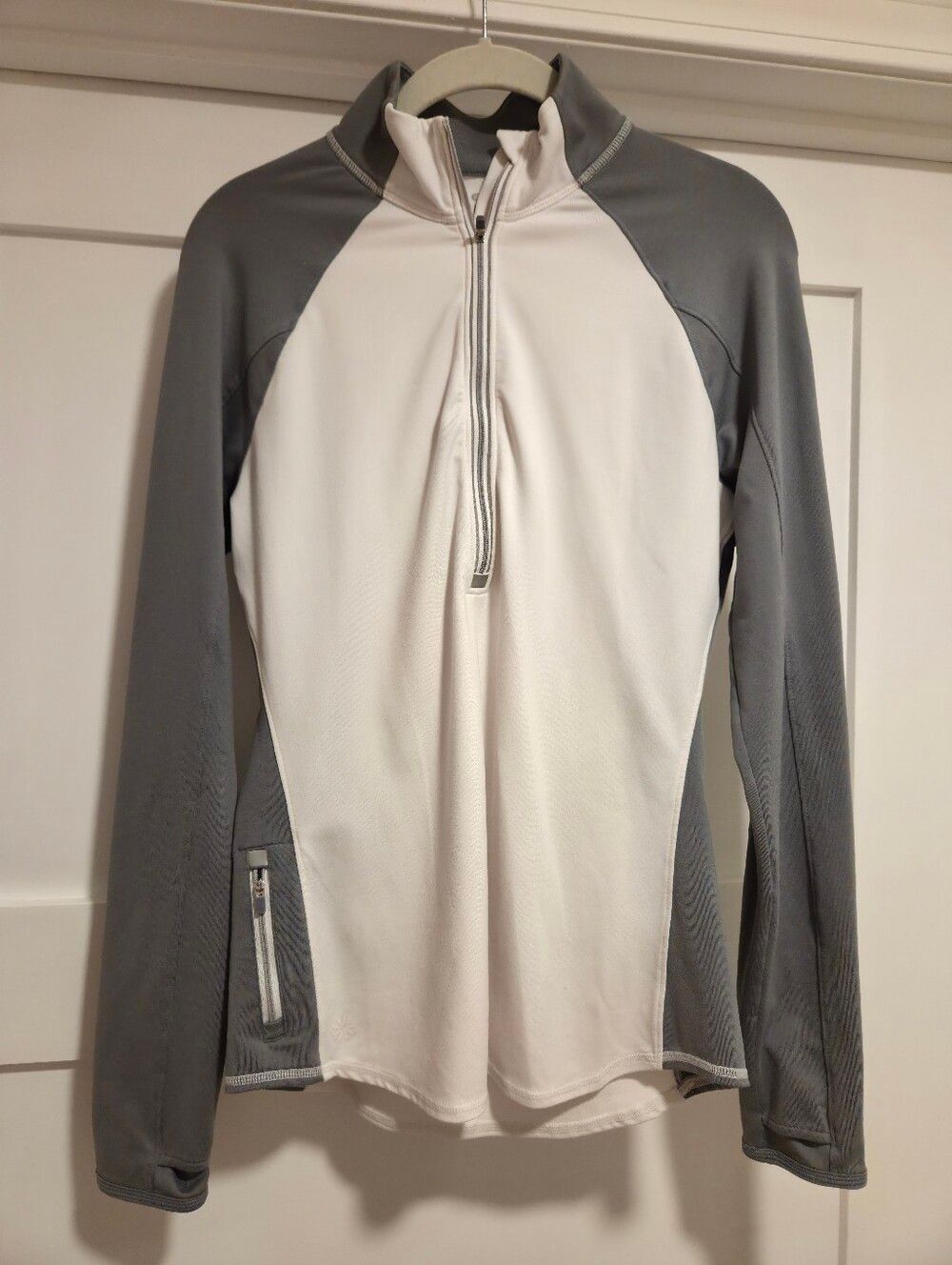 Athleta Half Zip Pullover Running Wild M Gray White Running Athleisure
